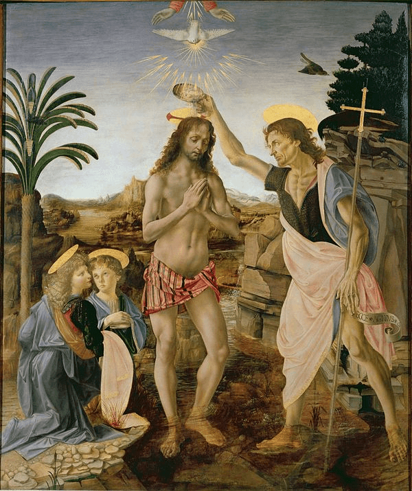 İsa’nın Vaftizi tablosu; öğrenci Leonardo Da Vinci ile ustası Andrea del Verrochio'nun ortak eseri. Floransa’da Uffizi Galerisi’nde sergileniyor.